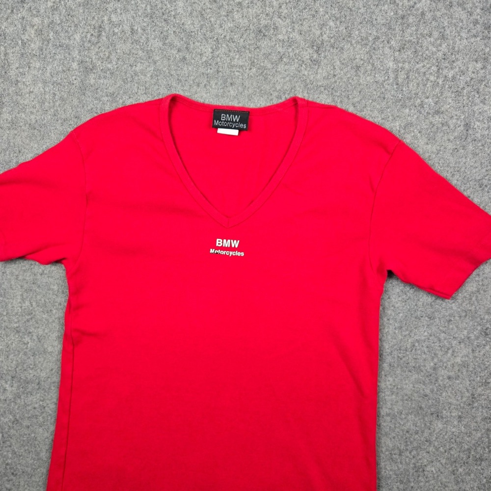 BMW Motorcycles Shirt Women XL Red V‎ Neck Graphic Tee Made In USA Biker Vintage